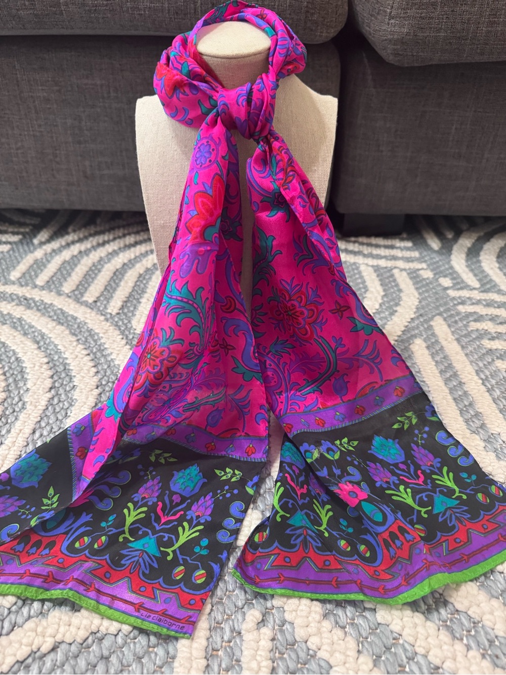 Vintage Liz Claiborne 100% Silk Floral Scarf Made in Japan